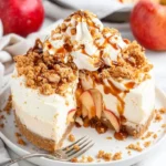Delicious apple crumble cheesecake with a buttery crumble topping