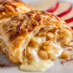 Delicious Apple Pie Brie Bomb served with crusty bread and caramel sauce