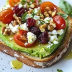 Delicious Avocado Feta Toast topped with fresh feta cheese and herbs