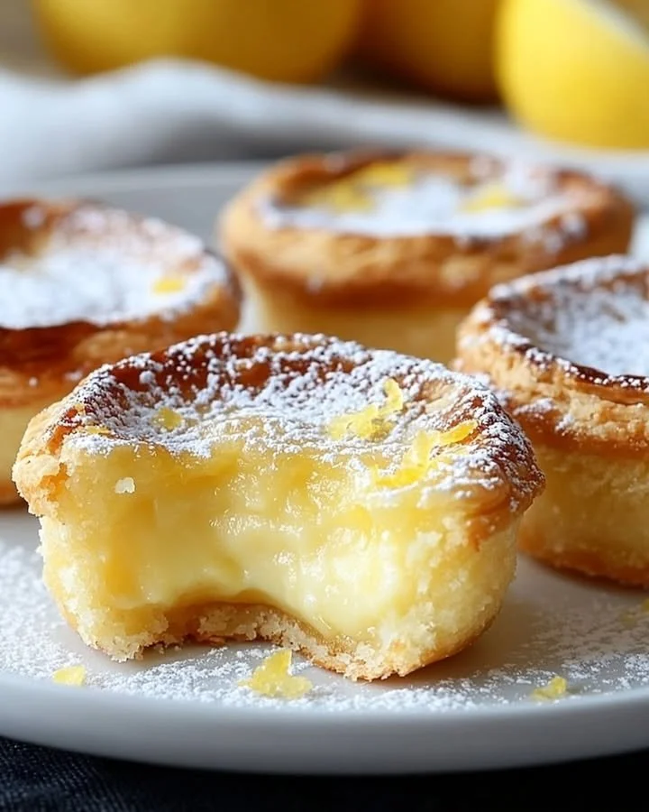 Delicious Baby Lemon Impossible Pies made with fresh lemons.