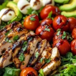 Balsamic glazed chicken salad with fresh vegetables and vinaigrette.