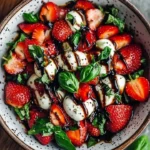 Balsamic strawberry caprese salad with fresh strawberries, mozzarella, and basil