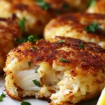 Delicious homemade Baltimore crab cakes served with lemon and tartar sauce