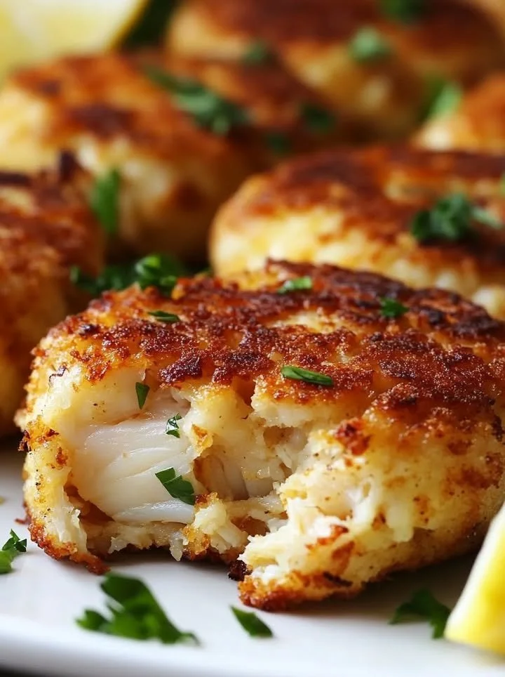 Delicious homemade Baltimore crab cakes served with lemon and tartar sauce