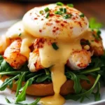 Delicious Bay Lobster Eggs Benedict with spicy Cajun Hollandaise sauce