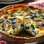 Delicious crustless spinach, onion, and feta quiche served on a plate