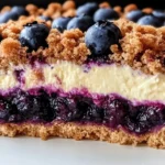 Blueberry Cream Cheese Crumb Cake topped with crumbly streusel and fresh blueberries.