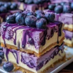 Blueberry cheesecake bars with drip topping, delicious dessert treat
