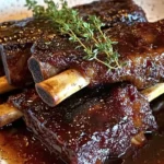 Tender braised beef short ribs served on a plate with garnish