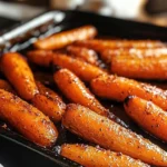 Delicious brown sugar roasted carrots garnished and ready to serve