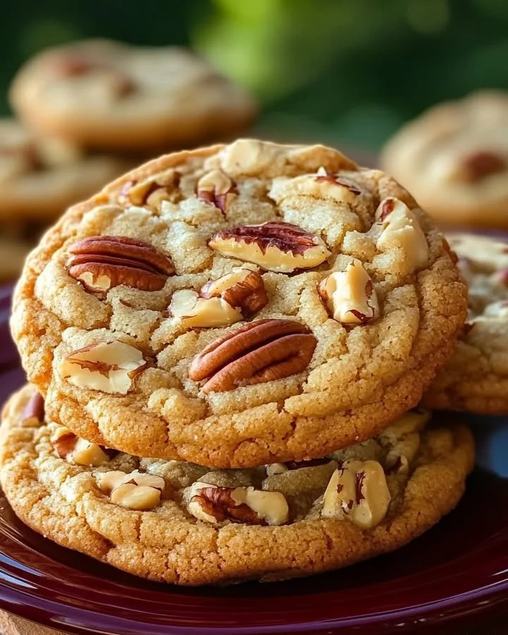 Delicious butter pecan cookies with pecans on a plate
