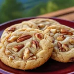 Freshly baked butter pecan cookies with nuts and golden brown edges.