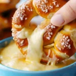 Buttery soft pretzels served with creamy cheese dip