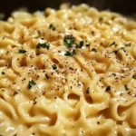 A bowl of cafeteria noodles topped with fresh veggies and sauce, ready to enjoy.