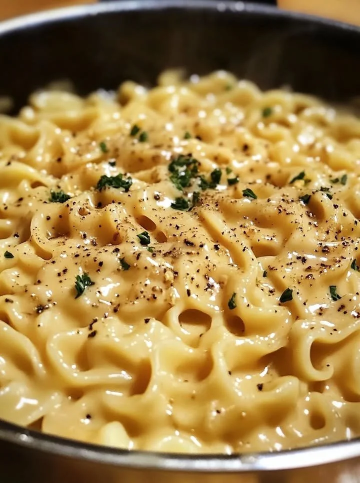 A bowl of cafeteria noodles topped with fresh veggies and sauce, ready to enjoy.