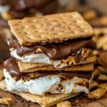 Delicious campfire s'mores with melted chocolate and toasted marshmallows.