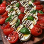 Fresh Caprese Salad with tomatoes, mozzarella, and basil on a plate
