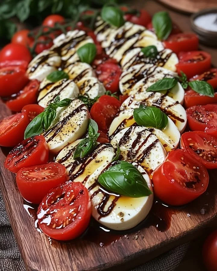 Fresh Caprese Salad with tomatoes, mozzarella, and basil on a plate