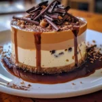 Delicious Caramel Chocolate Coffee Cheesecake Mousse dessert in a glass.
