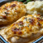 Cheesy Baked Ranch Chicken topped with melty cheese and ranch seasoning