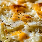 Baked Cheesy Cabbage Casserole topped with melted cheese