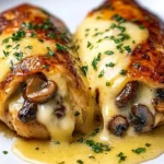 Cheesy garlic mushroom chicken rolls on a plate ready to be served