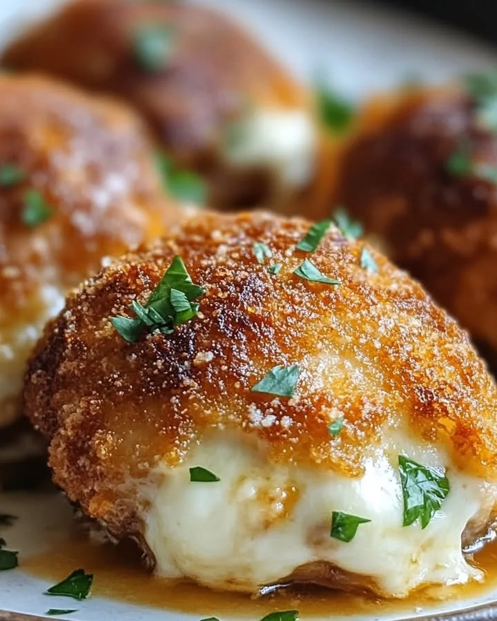 Chicken Parmesan stuffed with cream cheese, a delicious fusion dish