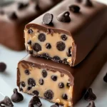 Delicious chocolate chip cookie dough bars topped with chocolate chips.