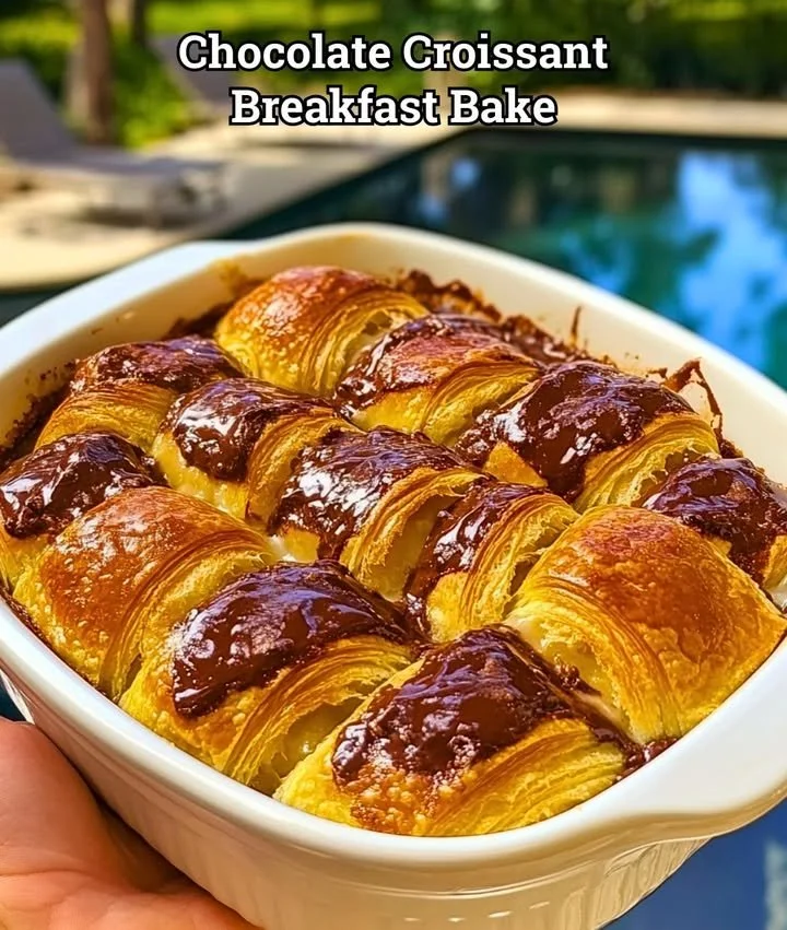 Delicious chocolate croissant breakfast bake served warm