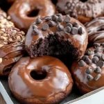 Delicious chocolate donuts topped with rich chocolate glaze and sprinkles