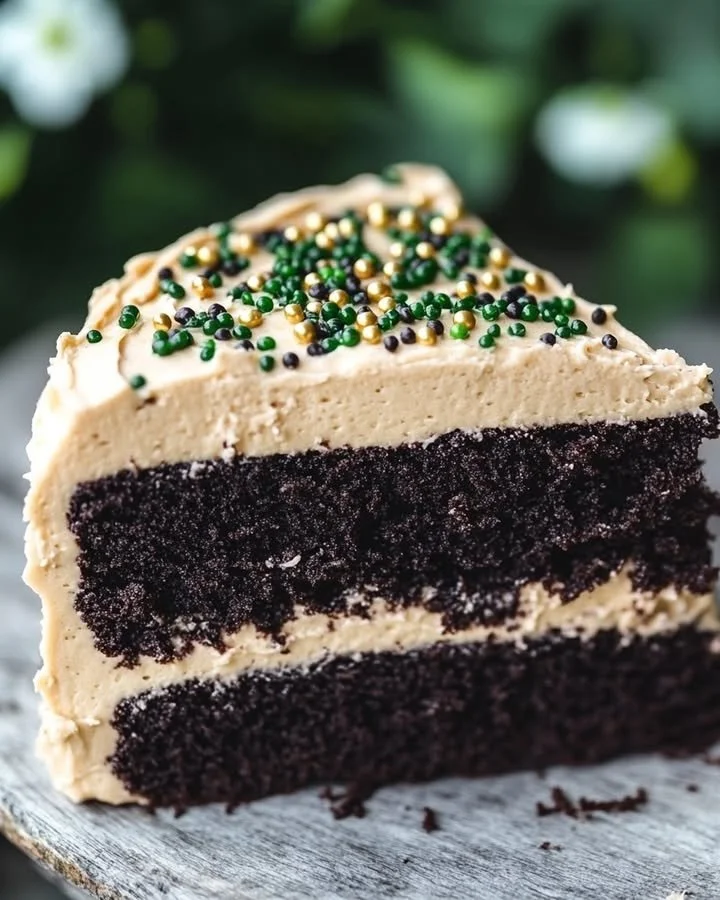 Delicious Chocolate Guinness Cake topped with creamy Baileys Buttercream