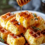 Delicious cornbread waffle bites topped with smoked gouda and honey glaze
