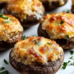 Delicious crab stuffed mushrooms appetizer on a serving platter