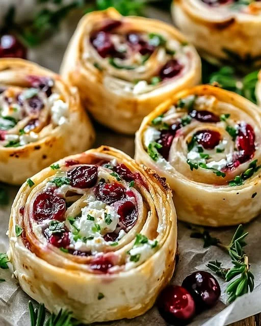 Cranberry Feta Tortilla Pinwheels appetizer displayed on a platter.