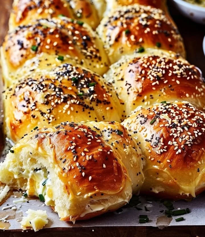 Cream cheese and chive rolls served on a platter