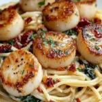 Creamy scallop spinach spaghetti with garlic and herbs