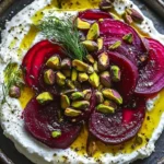 Creamy whipped feta dip with marinated beets and crunchy pistachios