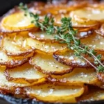 Crispy Balsamic-Thyme Potato Torte plated and garnished with herbs