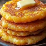 Crispy cornmeal fritters served on a plate, garnished with herbs.