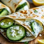 Crispy cucumber feta wraps with fresh ingredients and vibrant presentation.