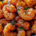 Crispy honey-glazed shrimp served on a plate with garnishes