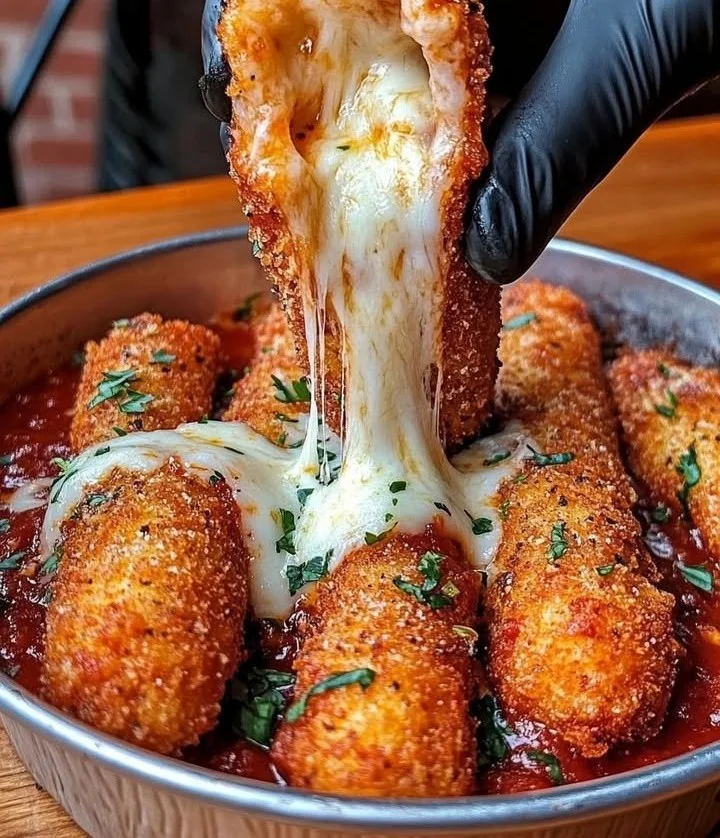 Delicious crispy mozzarella sticks with marinara sauce and creamy dip