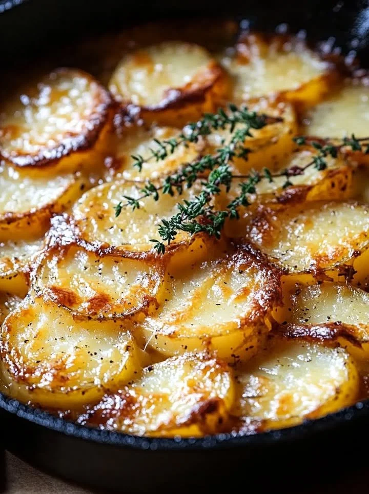 Crispy Parmesan and Gruyere Potato Gratin baked to perfection