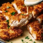Crispy Parmesan Chicken served with a rich garlic sauce