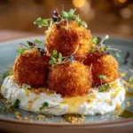 Crispy sweet potato balls served with whipped feta and drizzled with honey.