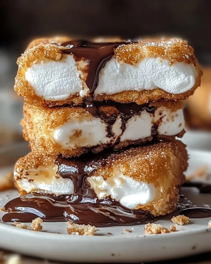 Delicious deep-fried S'mores with golden brown coating and gooey marshmallow filling