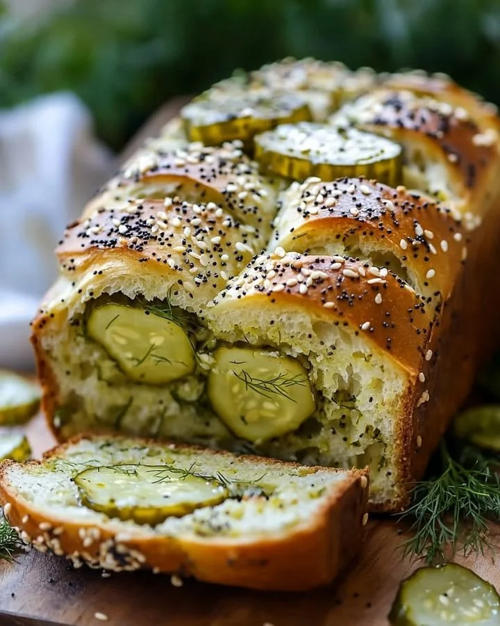 Delicious homemade Dill Pickle Bread Delight with pickles and herbs.