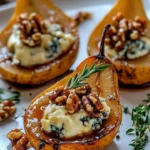 Elegant blue cheese stuffed pears served as an appetizer