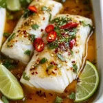 Exotic steamed fish garnished with ginger and lime, ready to serve.