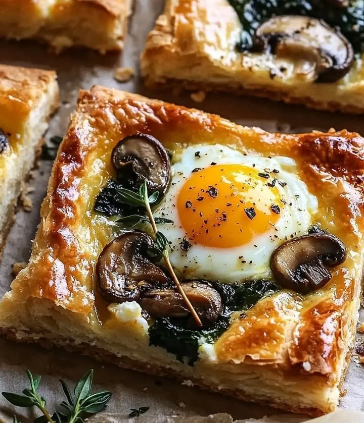 Feta & Mushroom Brunch Squares served on a plate